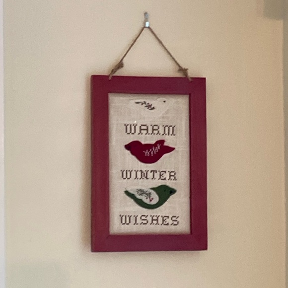 Christmas Winter Wishes Felt Birds Cross Stitch Picture Country Rustic F… - Picture 1 of 10